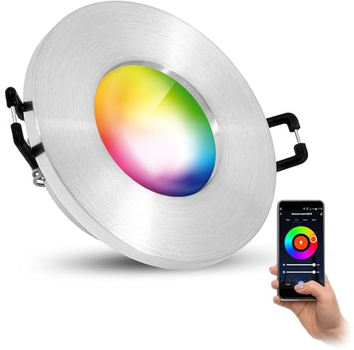 linovum ISASO Einbauspot rund IP65 Alu Smart LED WLAN RGBW App 4W | Deckenspot IP65 Alu gebürstet - per App & Sprache steuerbar, RGB & warmweiß bis tageslicht, für Bad & Flur, inkl. LED-Modul
