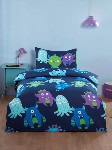 Rapport Home Kinder-Bettwäsche-Set für Einzelbett, Monster-Bettwäsche-Set, Marineblau mit passendem Kissenbezug