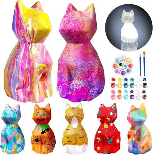 CIMOYBAI Bastelset Kinder Katzenlampe Malset Mit Pigment, Palette, kleinem Pinsel,kreativ set für kinder, Spielzeug zum Bemalen für Kinder im Alter von 3-12 Jahren