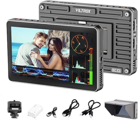 VILTROX DC-X2 2000Nits Video Field Monitor, 6 Inch Touchscreen 4K HDMI On Camera Monitor, Full HD 1920x1080 Video Monitoring 3D Lut, RGB Parade, Focus Peaking, with Sunshade Hood Battery
