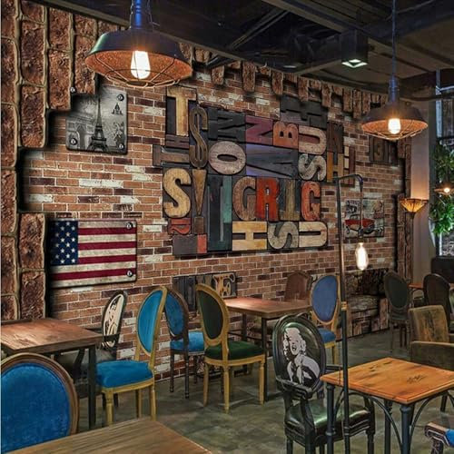 3D Retro-Buchstaben Aus Roten Ziegelsteinen Selbstklebende Fototapete 3D Nostalgisches Thema 3D Fototapete Wandbild Wohnzimmer Schlafzimmer Decke Hintergrund Dekoration Malerei 150x105cm