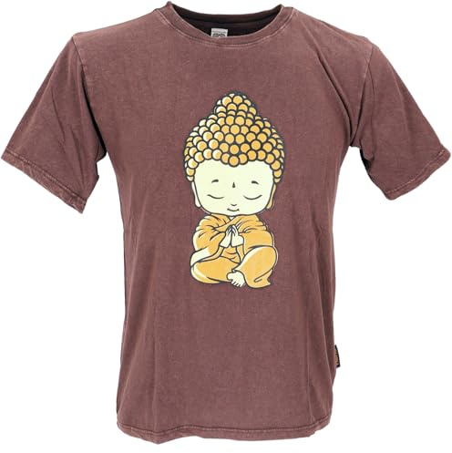 GURU SHOP Tibet & Buddhist Art T-Shirt, Little Buddha Stonewash T-Shirt - Braun, Herren, Size:M