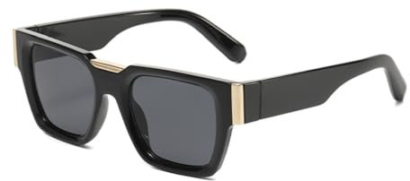 WDZAYXC Vintage Chunky Quadratisch Sonnenbrille für Damen Herren Chunky Rectangle Sunglasses(Schwarz/Grau)