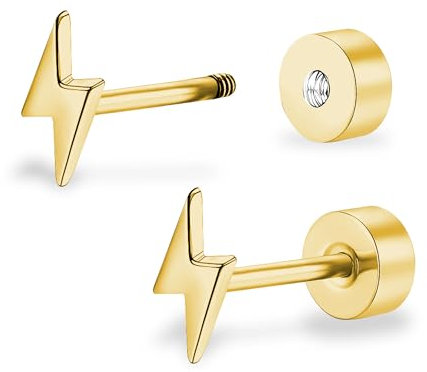 ZDE Titan Frauen Flatback Ohrringe Himmlische Blitz Bolzen Damen Ohrringe 5mm flach zurück CZ hypoallergen Knorpel Flatback Ohrring Tragus Helix Tragus Conch Piercing