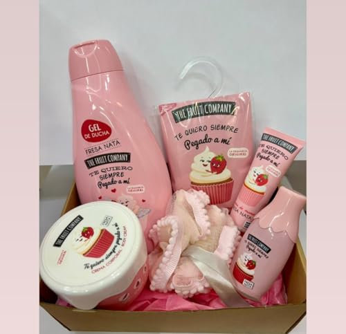 Cesta Sweet..... Crema Corporal, Gel de Ducha, Champú, Crema de Manos y Calcetines, Set de Productos de Belleza con Aroma de Fresa, 6 Piezas