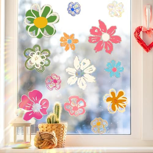 Gänseblümchen Prism Fenstersticker Vogelschutz Suncatcher Fensteraufkleber Frühling Blumen Folie Fensterbilder Wiederverwendbar Haften Reflektierende Vogel Anti Kollisions Aufkleber Fensterdeko