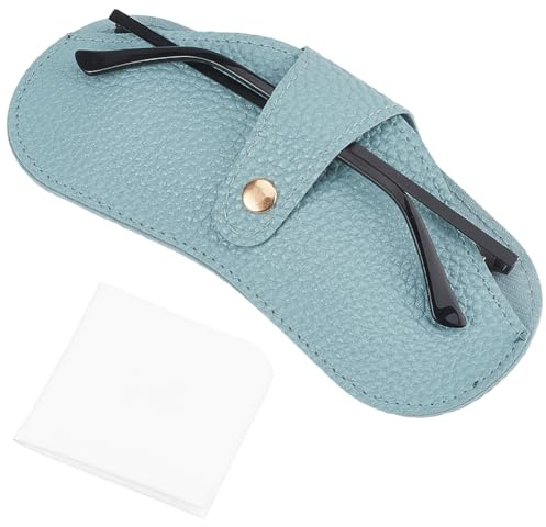 CREATCABIN Custodia sottile per occhiali in pelle morbida per occhiali da sole, custodia per occhiali da viaggio, leggera, per donne e uomini, vacanze in spiaggia, blu chiaro, 17 x 8,4 cm