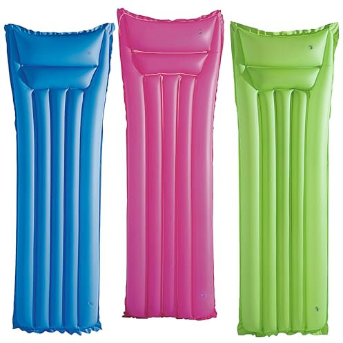 Luftmatratze 3er Set | pink grün blau 183x69cm PVC 2 Kammern | Belastbarkeit bis 90Kg | für See Meer Schwimmbad