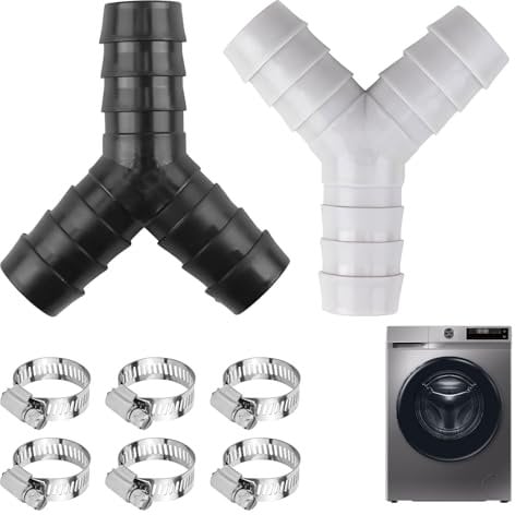 Washing Machine Waste Splitter 2pcs 2 Way y Splitter for Pipes Connection Accessory for Washing Machine and Dishwasher Includes Six Hose Clamps