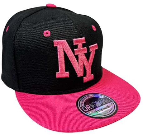 Jeamis Kids NY USA Kinder Snapback Baseball Cap Kappe Cappy Unisex Trucker Starter Basecap Mütze Hawaii Sommer Kult für Junge und Mädchen (DE/NL/SE/PL, Alphanumerisch, Einheitsgröße, NY Schwarz Pink)