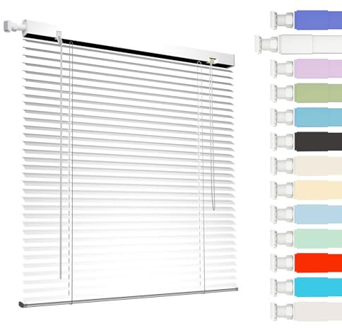 Interno Veneziana in Alluminio Senza Foratura, Orizzontali Veneziane in Alluminio per Finestre, Oscurante Privacy Isolamento Termico Veneziane, per Cucina Camera da Letto Soggiorno Bagno(White)
