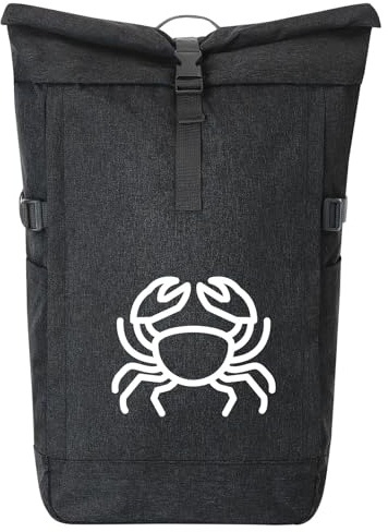 Huuraa Kurierrucksack Krebs Sternzeichen Symbol 30-44 Liter Black Melange Fairtrade Rolltop Rucksack Geschenkidee