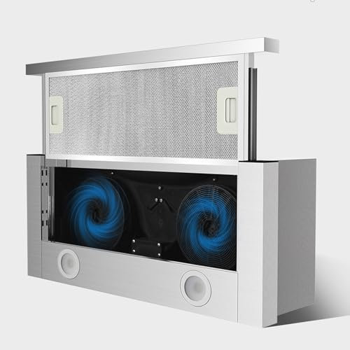 Einbau-Dunstabzugshaube 18m³/Min, Teleskop-Dunstabzugshaube 60cm, mit LED-Licht, 2 Geschwindigkeiten, integrierter Küchenabluftventilator, wiederverwendbare Filter, für Küchen, Wohnungen, Mietshäuser