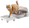 PawHut Arenero para Gatos Cubierto Extragrande Caja de Arena Cerrado con Bandeja de Acero Inoxidable Bordes Altos Pala Peldaño Zona para Caída de Arena sin Olor Fácil Limpieza para Gatos Grandes Gris