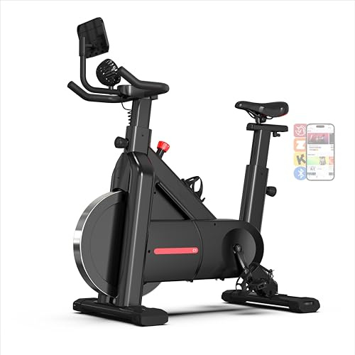Bluearth Exercise Bike for Home with Dynamic LED Light Effects, Self-Powered-Fan Pro Livestreaming Classes, 300 LBS Magnetic Resistance, Smart Exclusive App Indoor Stationary Bike Cycling Workout