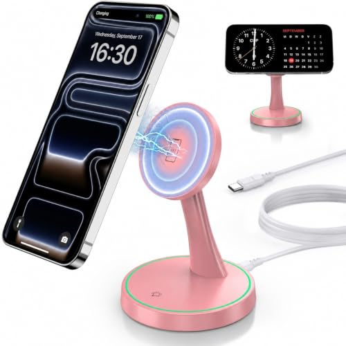 Induktive Ladestation Kompatibel mit MagSafe Ladegerät,OANDYS 2 in 1 15W Schnelles iPhone Ladestation für iPhone 17/16/15/14/13/12Serie und für AirPods,Wireless Charger mit schlaffreundlichem Licht
