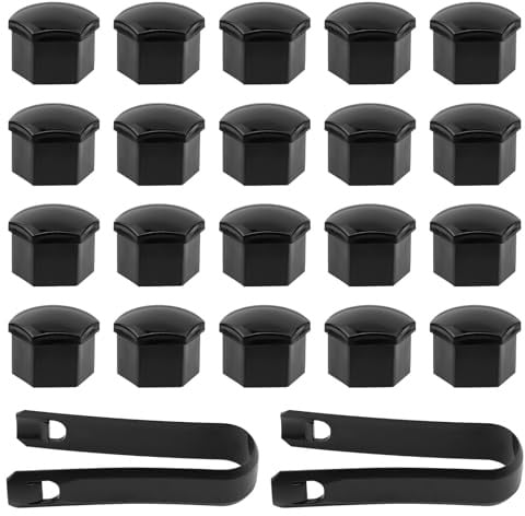 MISIQIMA 20 Pièces Cache Ecrou, 17 mm Capuchons de Boulons de Roue avec Outil de Démontage, Universel Cache-écrous de Pneu Hexagonaux pour Écrous de Roue de Voiture (Noir)