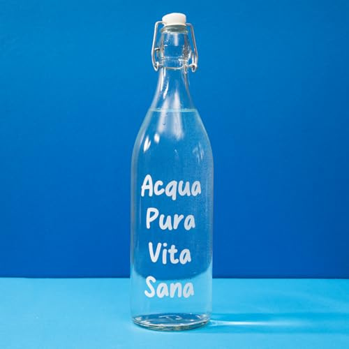 Bottiglia in vetro 1 L scritta Acqua Pura con chiusura ermetica
