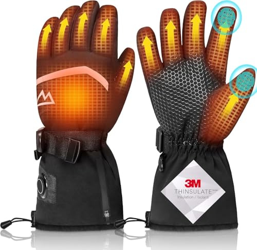 Loowoko Beheizbare Handschuhe mit akku 7.4v 3000mah × 2, 3 Heizstufen, Wasserdicht, Touchscreen, Beheizte Handschuhe USB für Arbeit im Freien, Motorrad, Fahrrad, Skifahren, Klettern,Wandern