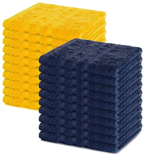 Lavea® 20er Seiftuch Set, 30 x 30 cm, 100% Baumwolle Frottier, Gästehandtücher und kleine Waschlappen, pflegeleicht 60 °C, Frottierserie Elena, ideal für Bad und Gäste WC, Navy & Rapsgelb