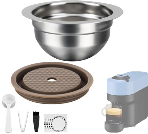 TFZERUI Stainless Steel Reusable Coffee Pods 230ml Refillable Capsules Compatible with Nespr*sso Ve*rtuo PLUS NEXT POP GCA1 and ENV135 Series With 4 Barcode Stickers,Silicone Lid (230ML)