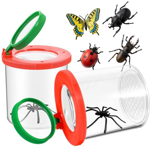 Insect Bug Viewer for Kids, 2 Pcs Portable Plastic Bug Catcher for Kids, Magnifying Insect Catcher Jar, Science Nature Exploration Tool for Kid, Teachers, Enthusiasts(Red)