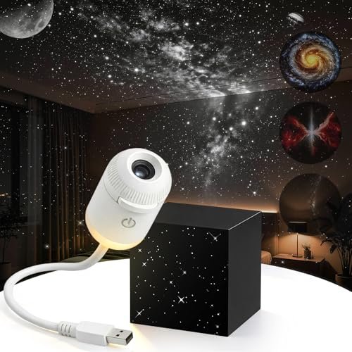 Wsndyjia 2-in-1 Galaxy Projector Night Light, with 3 Sliding Projection Films, Adjustable Brightness 360° Rotating Design & USB Power – Ideal for Bedroom Car & Home Decoration, Great Gift for Adults