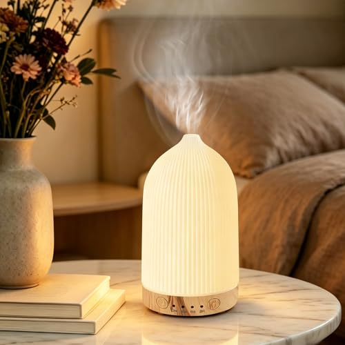 OSDUE Aroma Diffuser, 200ml Weiß Diffusor für ätherische Öle Duftdiffusor Ultraschall Aromatherapie Raumduft RGB Duftöldiffusoren für Schlafzimmer Zuhause Büro Yoga, 7 Lichtfarben, Timer