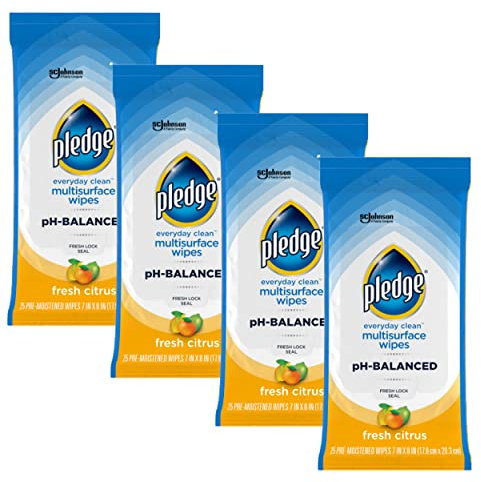 Pledge Multi Surface Everyday Wipes Fresh Citrus, 25-Count Packaging May Vary (Pack of 4)