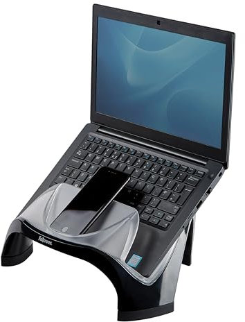 Fellowes Smart Suites Laptop Stand for Desk 3 Height Adjustable Portable Laptop Riser with USB Hubs for the Home and Office - Max Monitor Size 17, Max Weight 6KG - Black