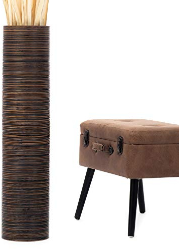 Leewadee Große Deko Bodenvase Für Dekozweige, Hohe Standvase Für Pampasgras, Design Holzvase, 90 cm, Braun