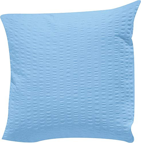Erwin Müller Kissenbezug, Kuschelkissenbezug, Kissenhülle Seersucker Uni Serie Rosenheim blau Größe 40x40 cm - pflegeleicht, bügelfrei, mit Reißverschluss