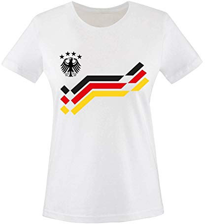 EM 2016 - Retro-Trikot - WUNSCHDRUCK - Damen T-Shirt - Weiss/Schwarz-Rot-Gelb Gr. XL