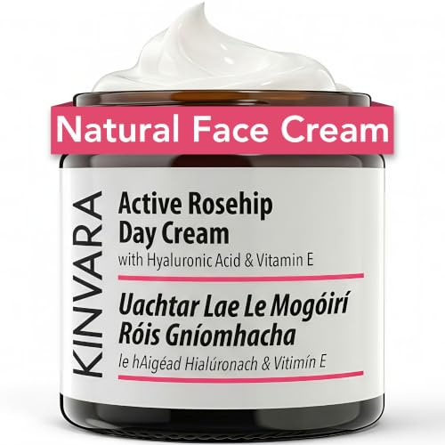 Kinvara Natural Face Cream, Hydrating Day Cream with Hyaluronic Acid - 60ml | Non-Comedogenic Moisturizer, Face Cream with Organic Ingredients, Anti Aging Day Cream for Mature Skin, Hydrating Moisturiser