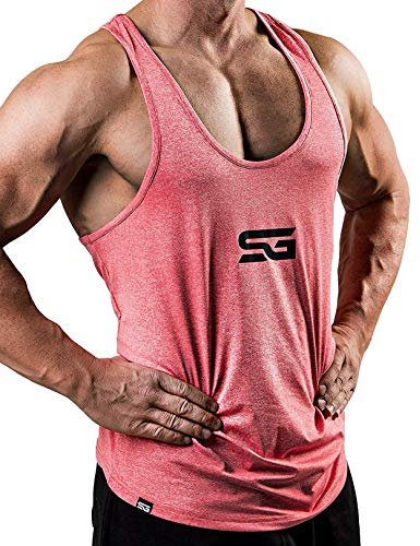 Satire Gym® - Fitness Stringer Tank Top Herren - Schnell Trocknende & Funktionelle Sportbekleidung - Perfekter Bodybuilding & Trainings Tanktop (Rot Meliert, L)