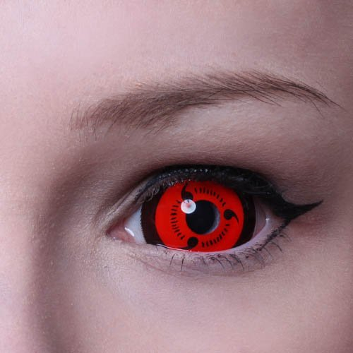 MATLENS – Eye love Sharingan Sclera Kontaktlinsen Crazy Fun Motiv Halloween rot red 2 Linsen 1 Kontaktlinsenbehälter 1 Pflegemittel 50ml