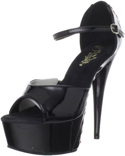 Pleaser DELIGHT-660FH, Damen Plateau Sandalen, Schwarz (Schwarz (Blk Pat/Blk (Red Lace))), 41 EU (8 Damen UK)