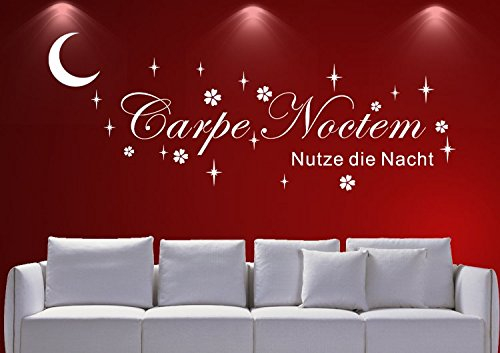 Wandtattoo wandaufkleber Aufkleber Wandsticker wall sticker Wohnzimmer Schlafzimmer Kinderzimmer 30 Farben zur Wahl Wandtext Wandwort Wandspruch spruch CARPE NOCTEM NUTZE DIE NACHT Stern wzt05(070 schwarz, Größe3:ca.180x40cm )