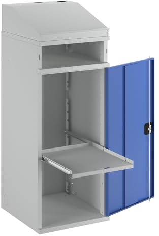 RAU | Industrie-Stehpult | mit offenem Fach über dem Schrank | Breite 450 mm | lichtgrau/enzianblau