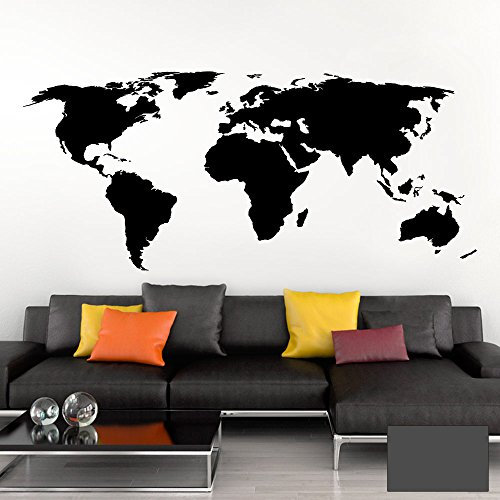 Grandora Wandtattoo Weltkarte Erde Globus Karte I dunkelgrau 120 x 53 cm I Welt Atlas Schlafzimmer Wohnzimmer Wandsticker Wandaufkleber W698