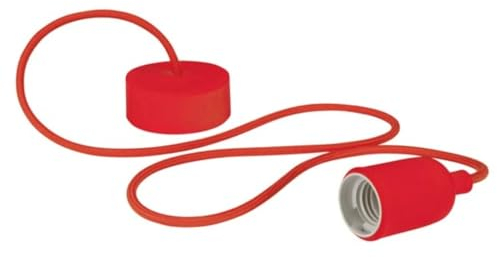 Vellight Pendelleuchte mit Textilkabel, Silikongummi, 100 cm, längenverstellbar, E27-Fassung, Rot