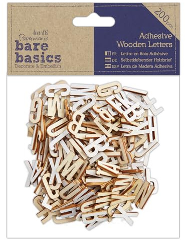Papermania Bare Basics Self Adhesive Wooden Letters, Pack Of 200, Natural Finish, For Signs, Scrapbook, Decorating, House Names, Personalised