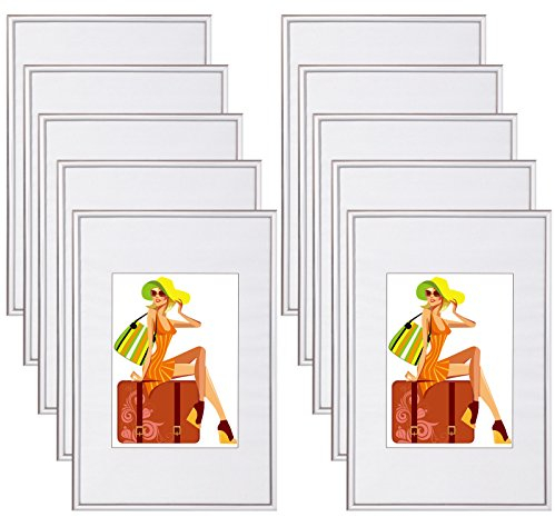 WOLTU Bilderrahmen 21x29,7 cm DIN A4 Set of 10 Fotorahmen aus Kunststoff mit Passepartout, Posterrahmen zum vertikalen oder horizontalen Aufhängen/Aufstellen, Collage Wanddeko, Silber