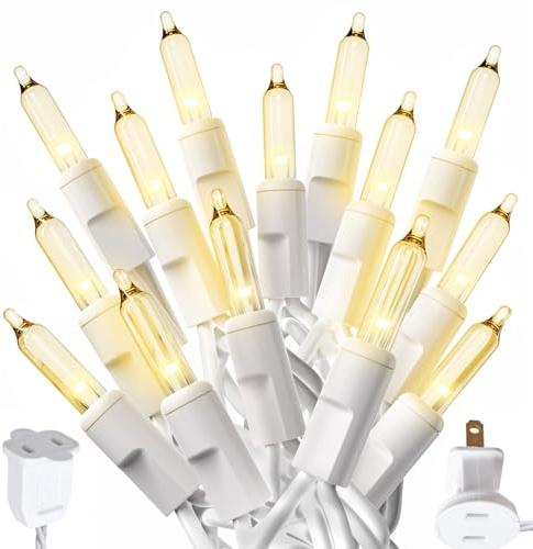 PREXTEX 100-Count Ultra Bright Christmas Lights - 20 ft Clear StringLights on White Wire - Incandescent Xmas TreeLights for Indoor and Outdoor Decorations