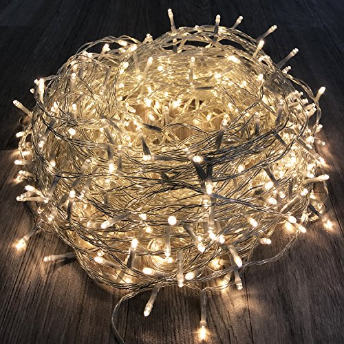 500er LED-Lichterkette warmweiß innen & außen mit Trafo Kabel transparent