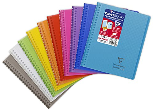 Clairefontaine 356601C Ein Notizbuch mit Spiralbindung Koverbook – 17 x 22 cm – 160 Seiten kleine Karos – weißes Papier 90 g – Einband Polypropylen zufällige Farbe