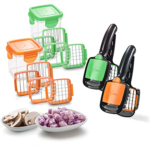 Genius Nicer Dicer Quick Kit Coupe-légumes en Acier Inoxydable et Plastique, Vert et Orange, 7 pièces