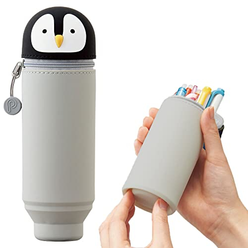 LIHITLAB Kawaii Japanischer Pinguin Stand Up Federmäppchen für Schule Büro Uni, Niedliche Schulbedarf, Tier Stifthalter Bleistifttasche Halter Mädchen, Künstler Federmäppchen, Pinguin (A7712-10)