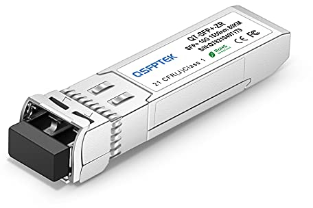QSFPTEK 10G SFP+ Module LC Single-Mode Transceiver 10GBASE-ZR for Cisco SFP-10G-ZR, Ubiquiti, Netgear, Mikrotik, D-Link, TP-Link, Broadcom, Linksys (1550nm, 80km, with DDM)
