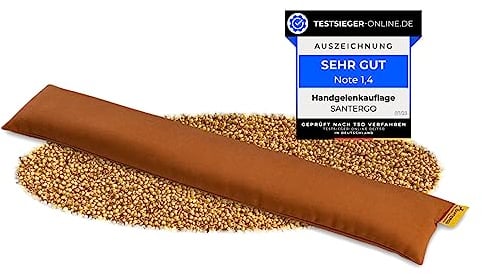 SANTERGO Handgelenkauflage für die Tastatur - ergonomische Handballenauflage aus Bio-Hirsespreu, Anti-Sehnenscheidenprobleme für Laptop & Computer, Wirst Rest in Cognac Farben